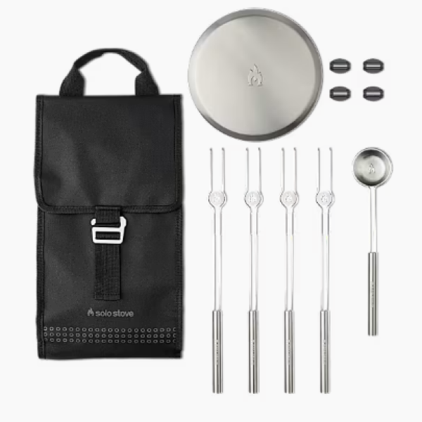Image of roasty toasty package including mini sticks, stick rests, a lid, and a scoop
