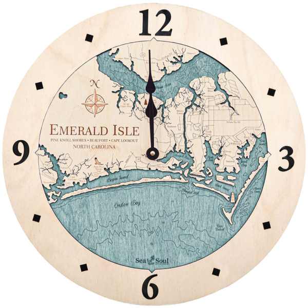 12 in nautical map wall clock featuring emerald isle