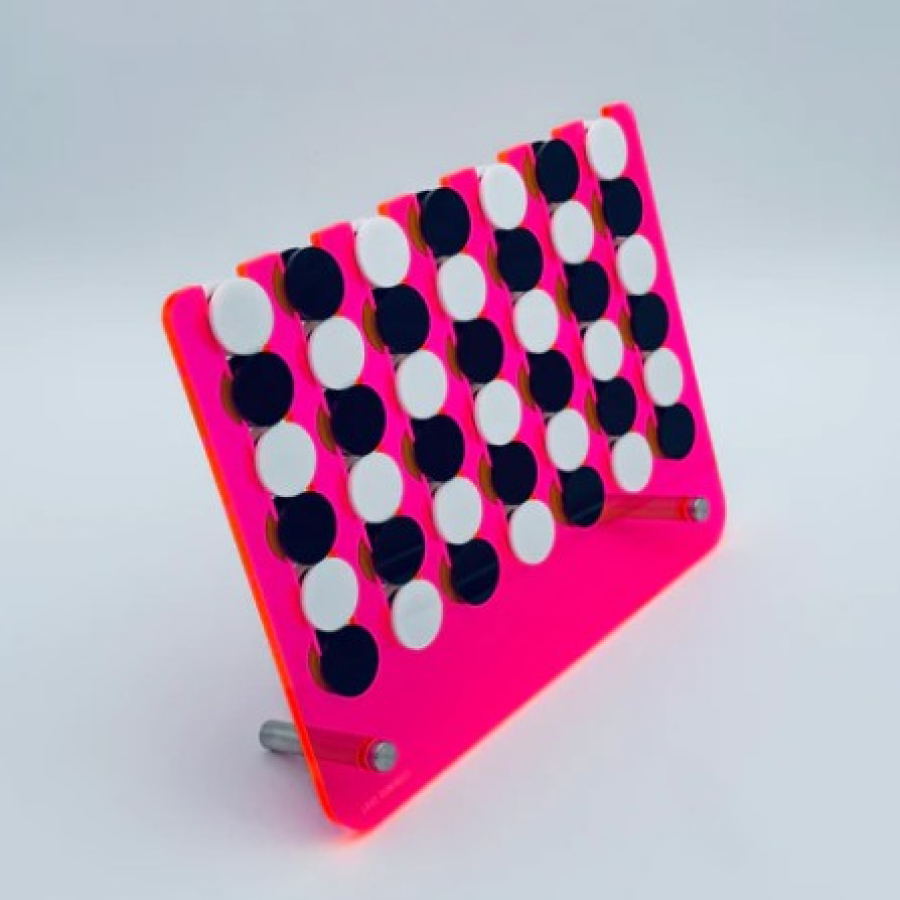 Connect Four Neon Pink Board with Black and White Pieces