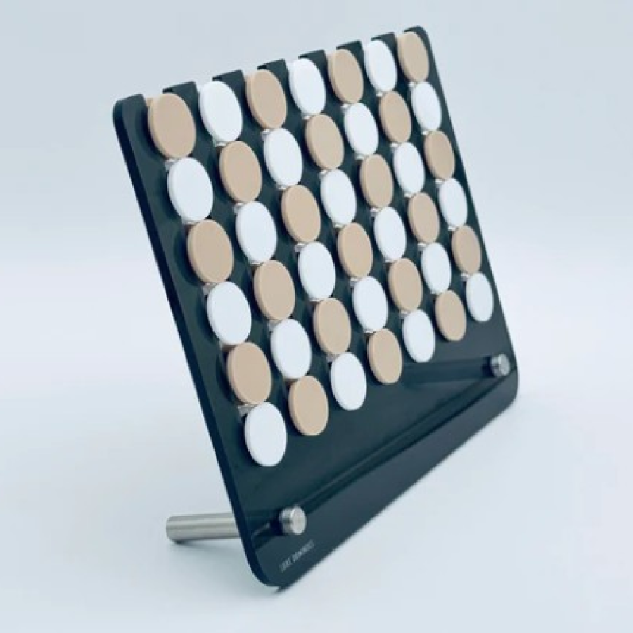 Connect Four Smoke Colored Board with Tan and White Pieces