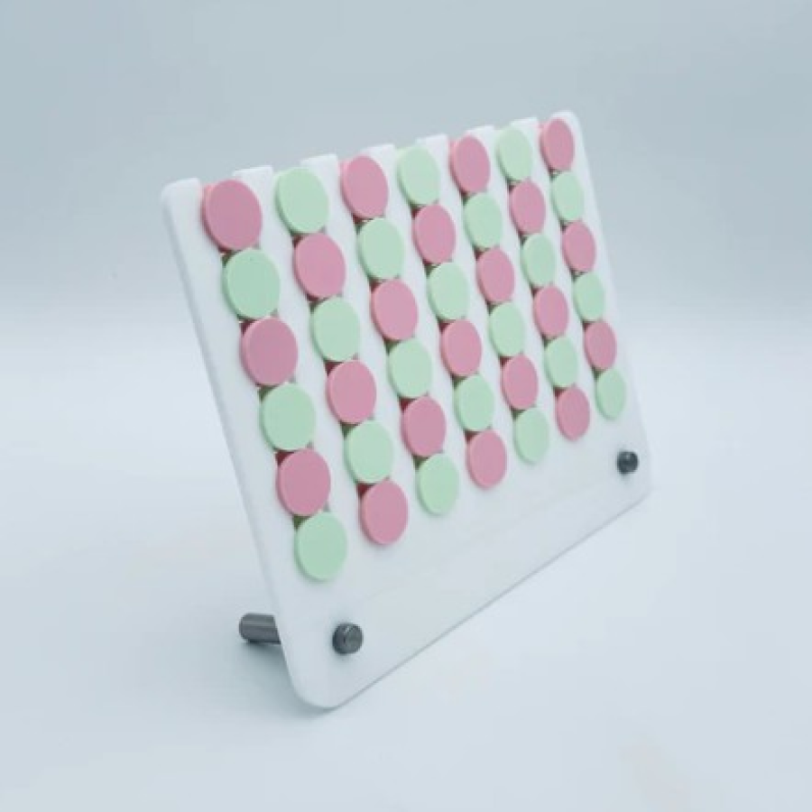 Connect Four White Board with Pastel Pink and Green Pieces