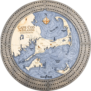 Cribbage board with nautical map