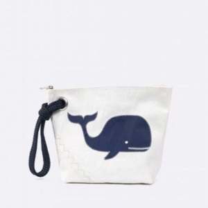 recycled sailcloth clutch bag with blue whale