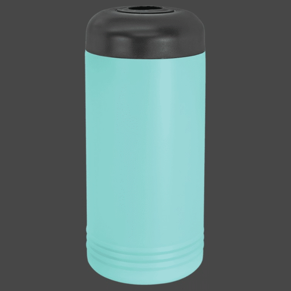 teal wine chiller on dark background
