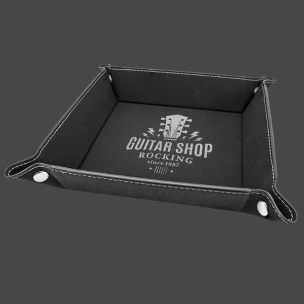 Black 6x6 valet tray with silver logo