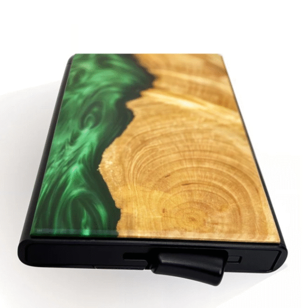 Resin and wood wallet in green and wood color combination