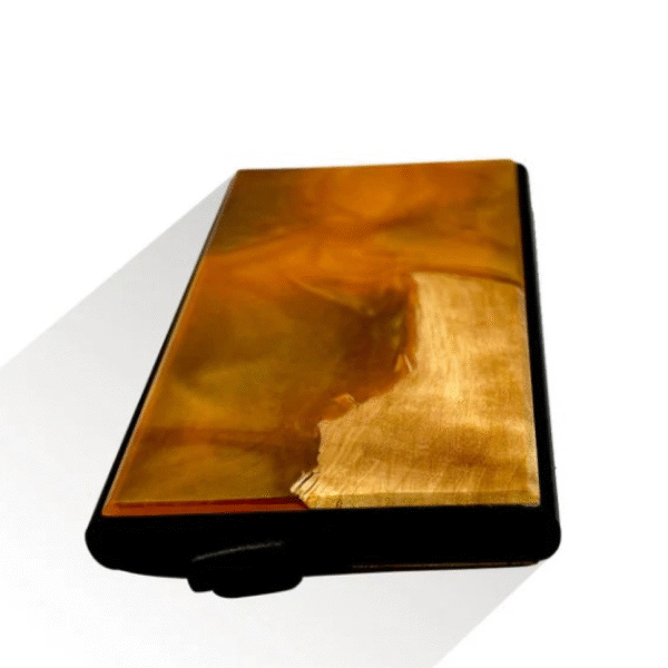 Resin and wood wallet in orange and wood color combination