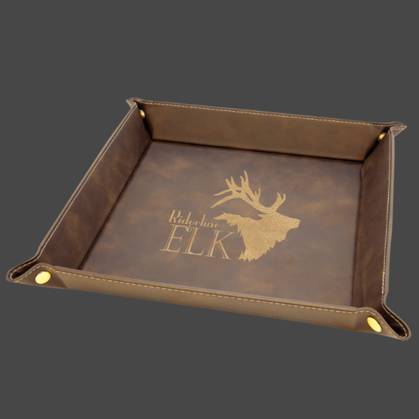 9x9 rustic valet tray with gold logo
