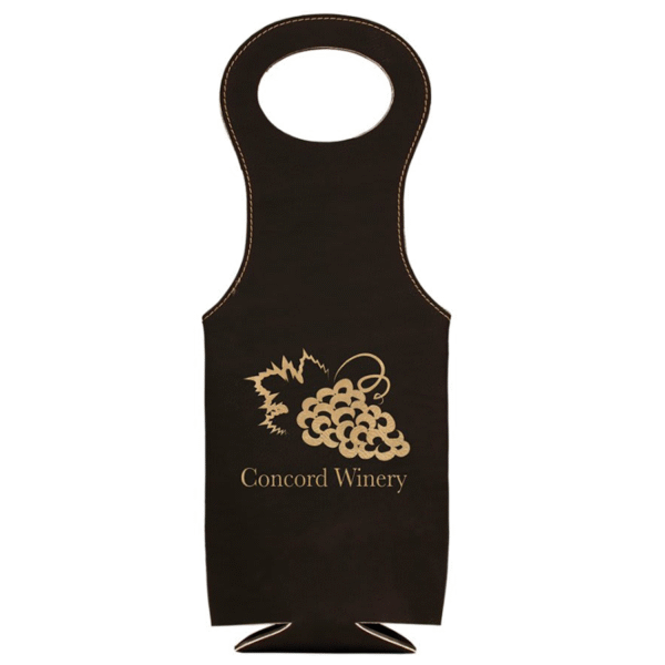 Black leatherette wine bag with gold logo
