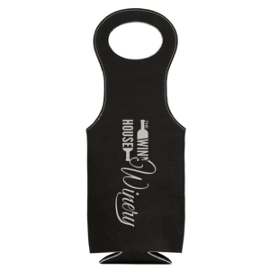 Black leatherette wine bag with silver logo
