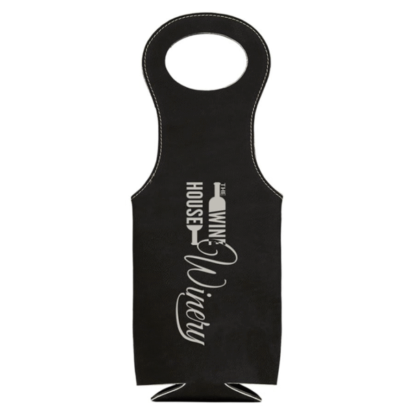 Black leatherette wine bag with silver logo