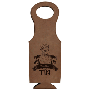 Dark brown leatherette wine bag with black logo