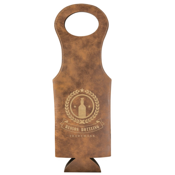 Rustic leatherette wine bag with gold logo