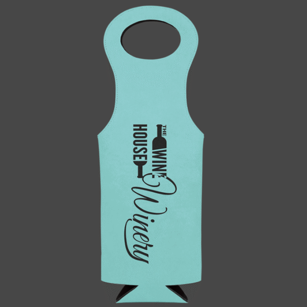 Teal leatherette wine bag with black logo