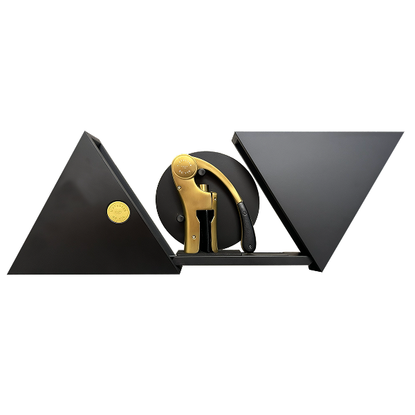 Geometric wine bottle opener in opened decorative box