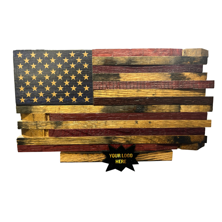 Barrel Wood American Flag on Wooden Stand