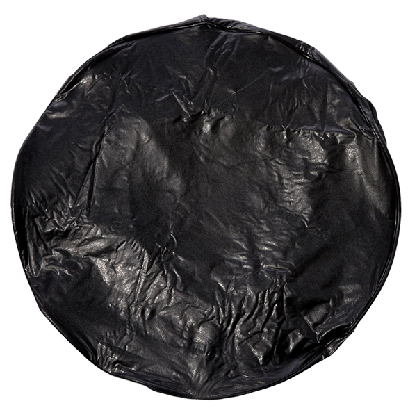 Spare tire cover in black shown from front