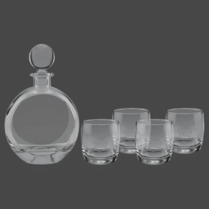 Flat Round Decanter set with round glasses