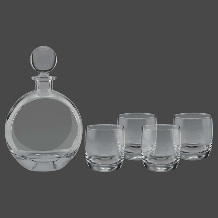 Flat Round Decanter set with round glasses