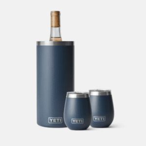 Yeti Wine Chiller and two wine tumblers in navy