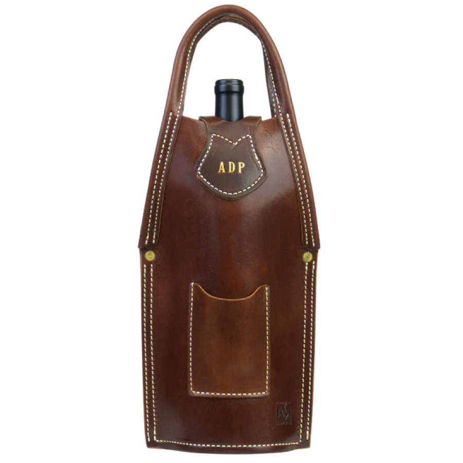 Single Barrel Leather Wine Tote Front View
