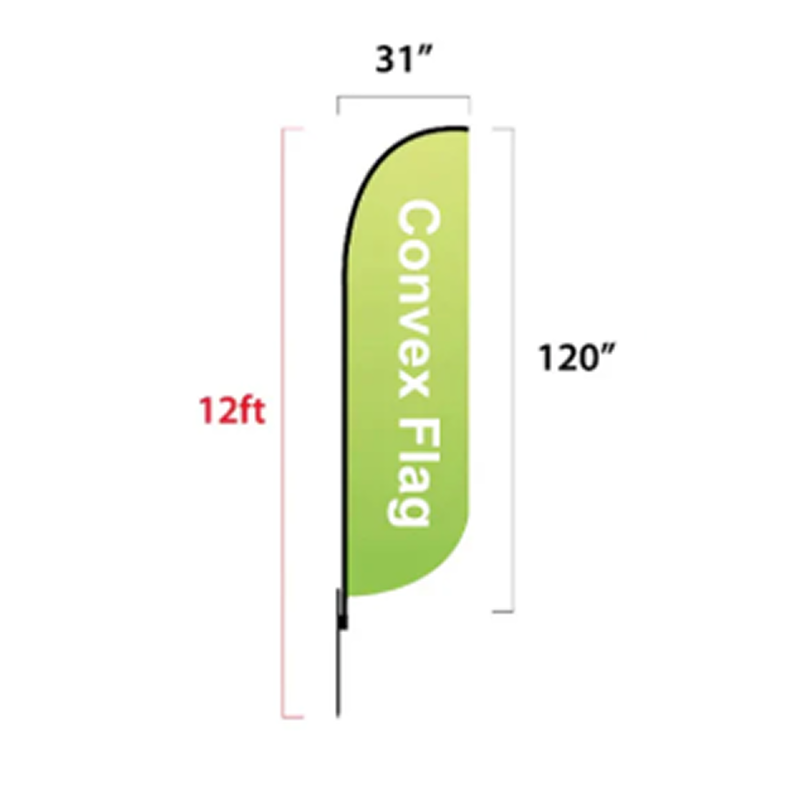 Assembled representation of the 12 foot feather flag showing dimensions