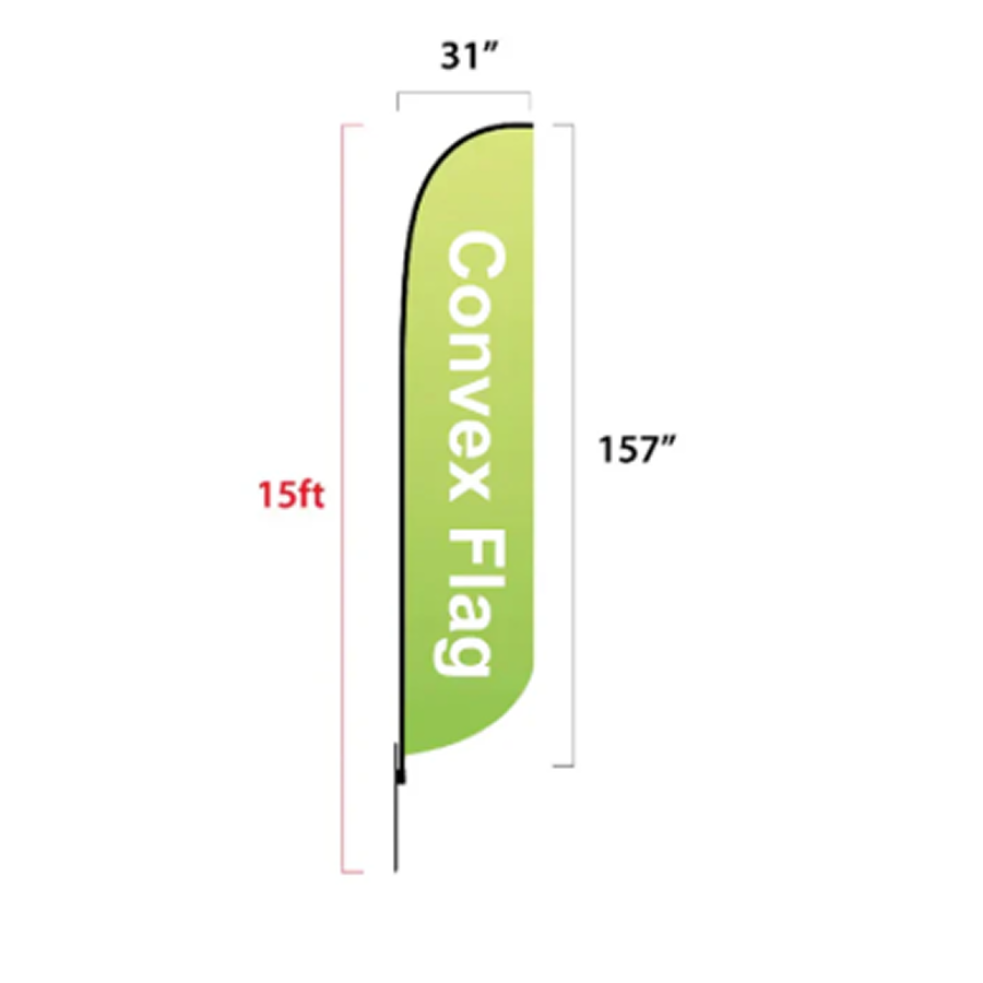 Assembled representation of the 15 foot feather flag showing dimensions