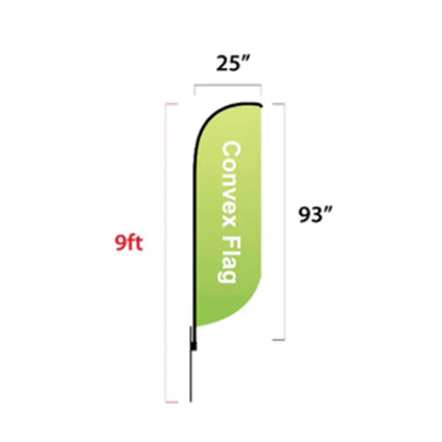 Assembled representation of the 9 foot feather flag showing dimensions